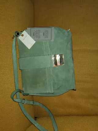 Bolso Zara Piel Ante Verde Claro