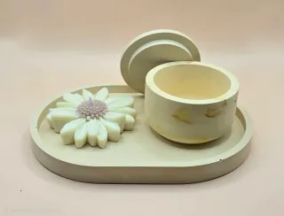 Set Artigianale Candela Fiore, Barattolino Vassoio