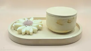 Set Artigianale Candela Fiore, Barattolino Vassoio