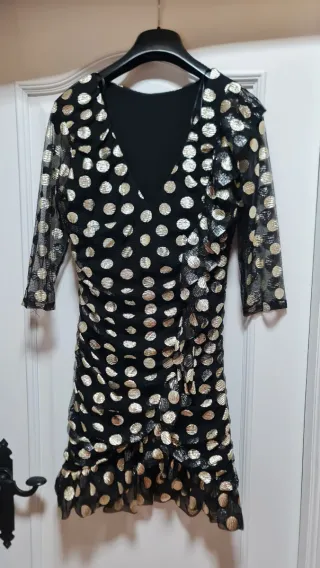 Vestido fiesta negro y dorado elástico