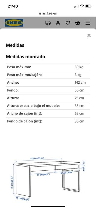 Escritorio MICKE Ikea Blanco