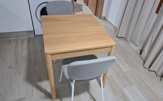 Mesa y 2 Sillas Cocina/Comedor Madera y Tela