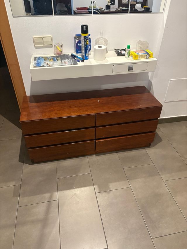 Cómoda de madera maciza real baja