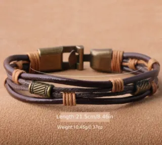 Pulsera Cuero Marrón Hombre Cierre Dorado