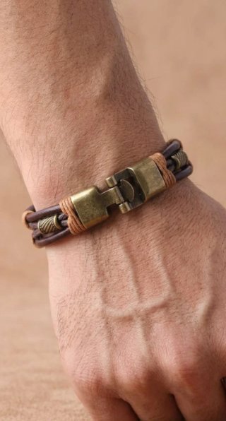 Pulsera Hombre Marrón de Cuero Artesanal