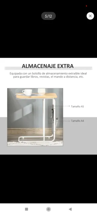 Mesa auxiliar para sofá madera y metal