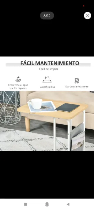 Mesa auxiliar para sofá madera y metal