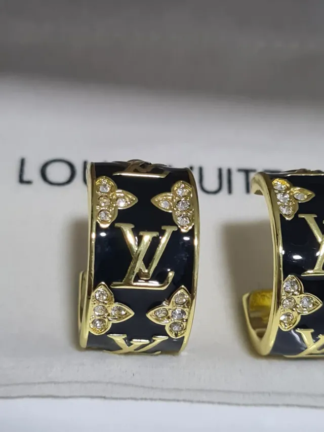 Pendientes Aro Louis Vuitton Negro y Dorado
