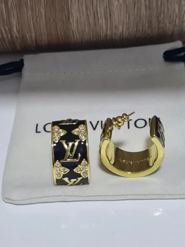 Pendientes Aro Louis Vuitton Negro y Dorado