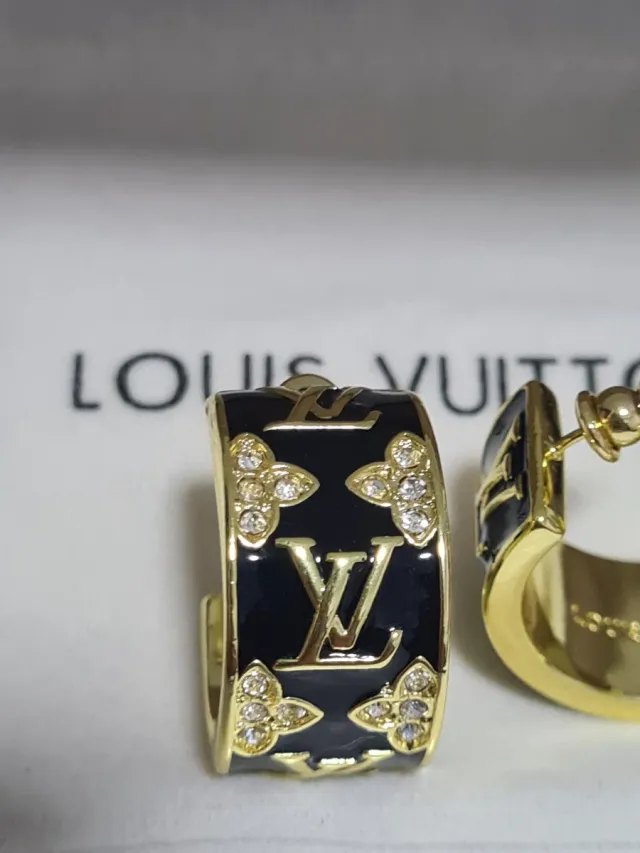 Pendientes Aro Louis Vuitton Negro y Dorado