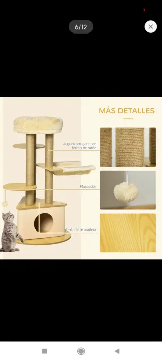 Rascador para gatos de tela, sisal y madera