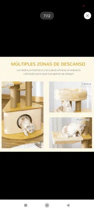 Rascador para gatos de tela, sisal y madera