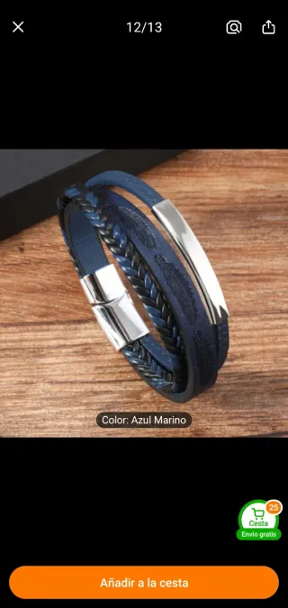 Pulsera Cuero Azul y Negro Hombre