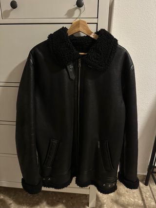 Cazadora Piel Negra Borrego