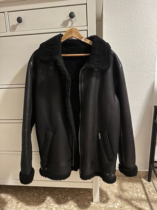 Cazadora Piel Negra Borrego