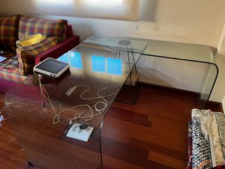 Mesa escritorio L cristal templado