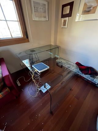 Mesa escritorio L cristal templado