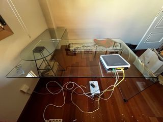 Mesa escritorio L cristal templado