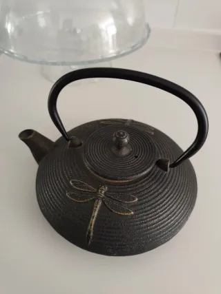 Tetera de hierro fundido con libélula