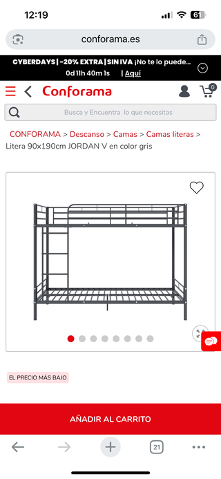 Litera 90x190cm JORDAN V gris