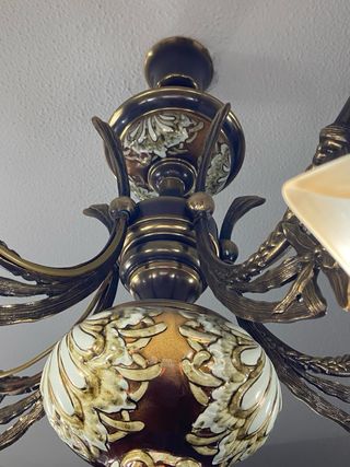 Lámpara 5 Brazos Latón Cerámica Marrón 70 cm.diam.