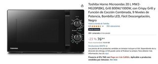 Microondas Toshiba 20L MW2-MG20P(BK) con Grill
