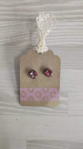 Pendientes botón rosa Swarovski