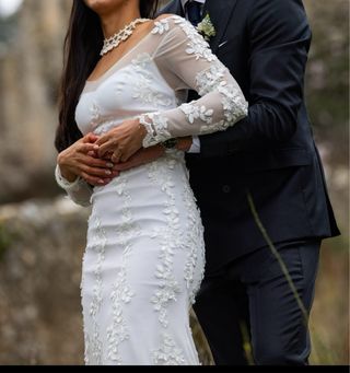 Vestido de Novia Sirena Encaje Manga Larga.Talle S