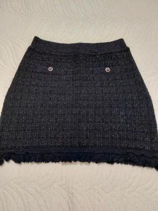 Falda Mango Lana Fiesta Negra y Plateada