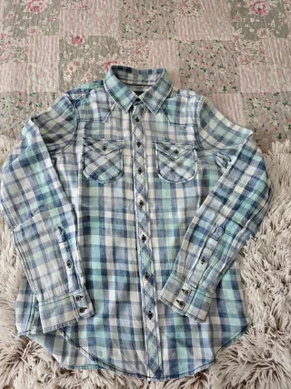 Camisa Zara cuadros azul y blanco Talla XS