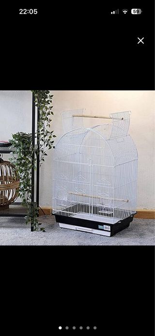 Jaula para pájaros gris y blanca