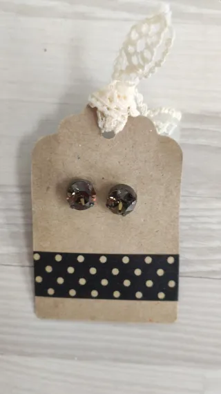 Pendientes Swarovski botón Negro Humo