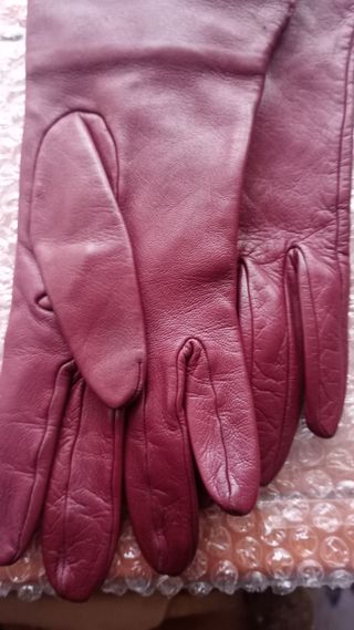 Guantes Loewe Piel Granate Joya Oro. Pura napa.