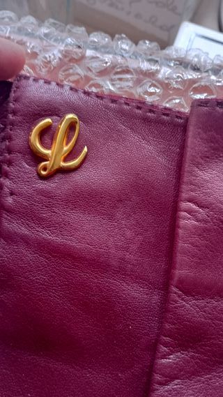 Guantes Loewe Piel Granate Joya Oro. Pura napa.