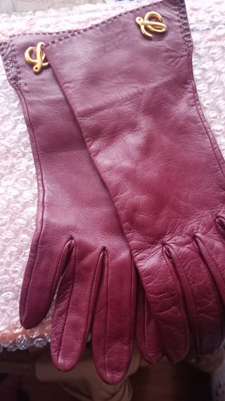 Guantes Loewe Piel Granate Joya Oro. Pura napa.