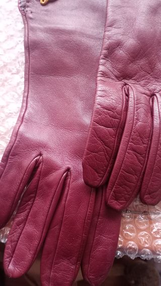 Guantes Loewe Piel Granate Joya Oro. Pura napa.