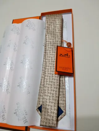 Corbata Hermes Beige y Marrón
