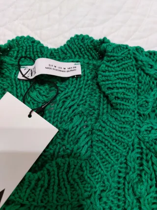 Chaleco Zara Punto Verde Talla Única