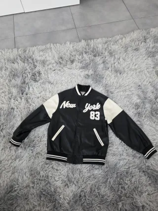 Giacca Varsity Pelle Nera e Bianca