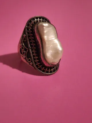 Anello argento sterling con perla barocca