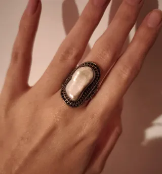 Anello argento sterling con perla barocca