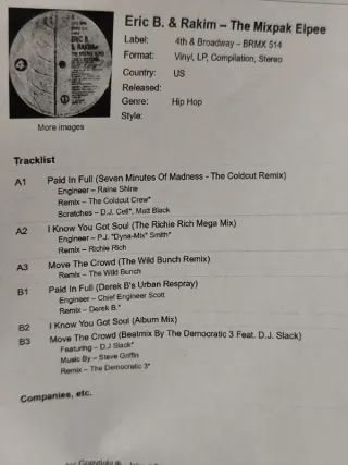 Vinilo Rap Eric B & Rakim - The Mixpak Elpee