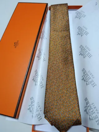 Corbata Hermes Naranja y Dorada