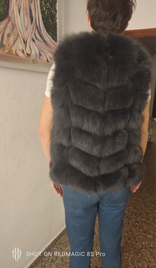 Abrigo Pelo Zorro Negro Gris