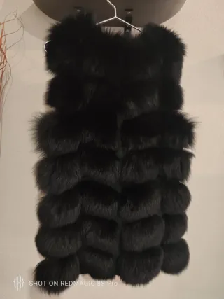 Chaleco Pelo Zorro Negro Gris