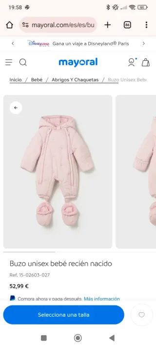 Buzo bebé niña rosa MAYORAL Talla 2-4 meses