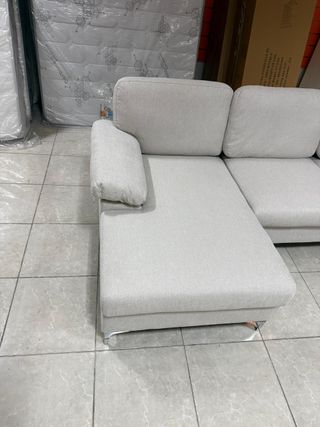 Sofá chaise longue beige/gris tela