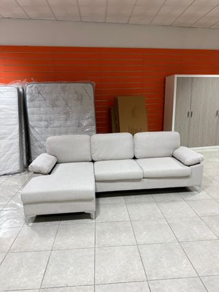Sofá chaise longue beige/gris tela