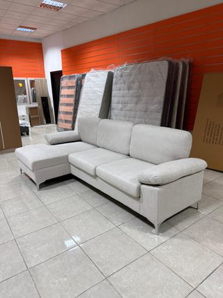 Sofá chaise longue beige/gris tela