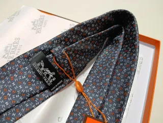 Corbata Hermès Gris y Naranja